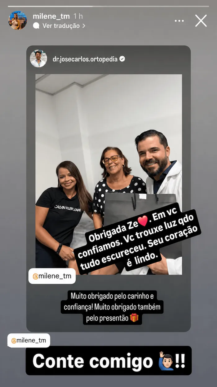 Paciente e familiares agradecendo o tratamento ortopédico